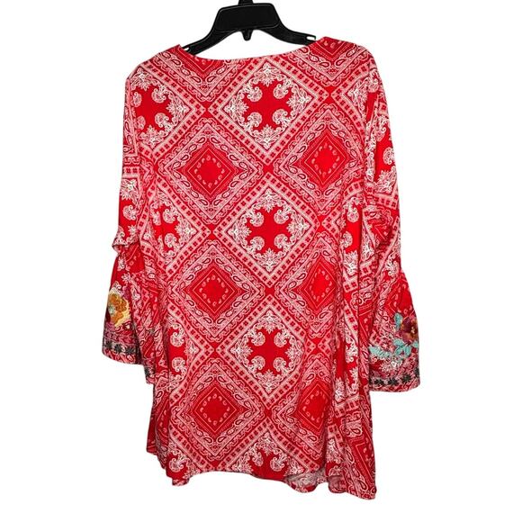 Savanna Jane Pink & Red Floral Embroidered V Neckline Tunic Top Blouse Size 1XL - Picture 2 of 9
